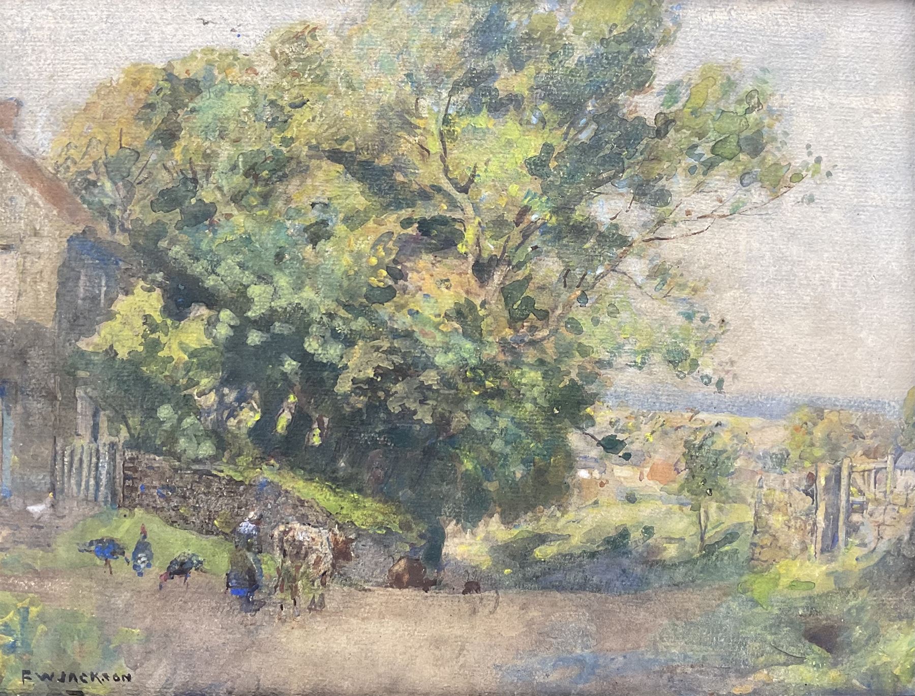 Frederic William Jackson (Staithes Group 1859-1918): Overlooking Ellerby Village North Yorkshire, watercolour heightened with bodycolour signed 33cm x 42cm