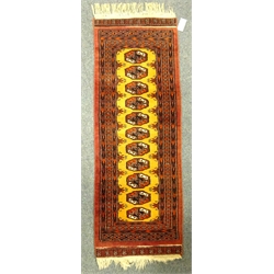  Persian Bokara rug/ mat, mustard field with repeating gull motif, L131 x W46cm   
