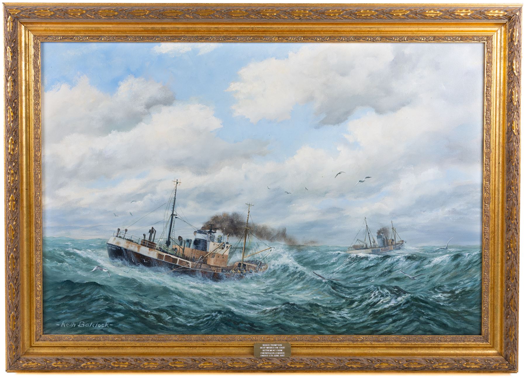 Keith Baldock (Grimsby Contemporary): Steamer Black Watch at Sea, oil on canvas signed 50cm x 75cm 