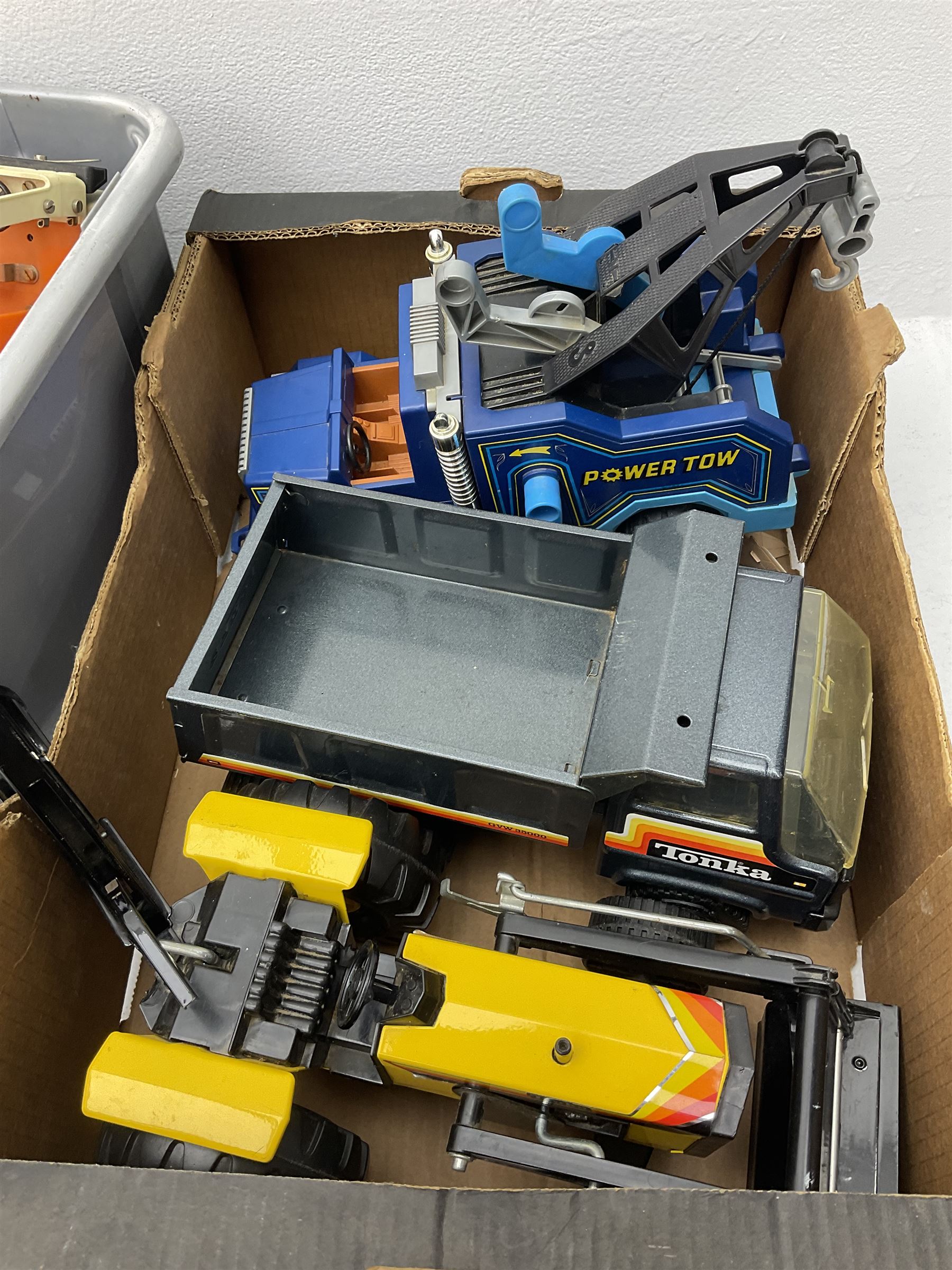 Pelham Puppet Police man with box, Star Wars Princess Leia figure by Kenner, boxed, Matchbox ‘Carguantua Monster of the Freeways’ playset, Bandai lazer tank, both boxed, Tonka trucks and other toys etc