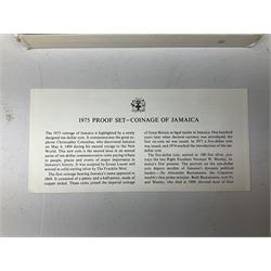 Jamaica 1975 eight coin proof set produced by the Franklin Mint and a Jamaica 1978 sterling silver proof twenty-five dollar coin, both cased with certificates