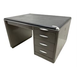 Sankey Sheldon - mid-20th century industrial metal desk, rectangular top over single pedestal fitted with three drawers and slide