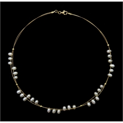  9ct gold two strand wire and cultured pearl necklace, stamped 375  