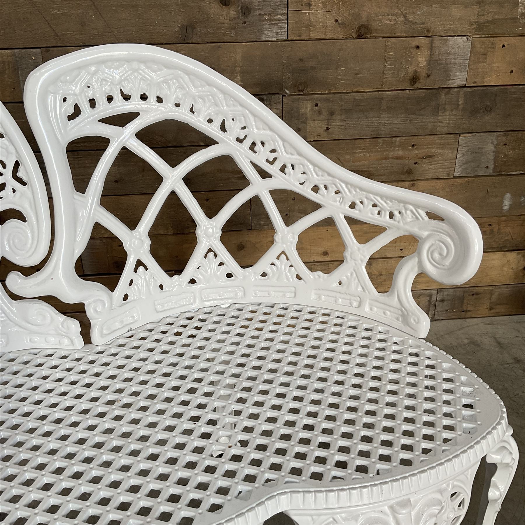 Victorian style aluminium bench in a white finish 