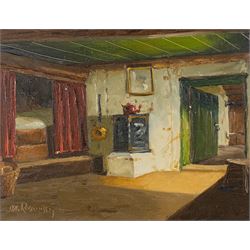 Osvald Rasmussen (Danish 1885-1972): Bedroom Interior, oil on canvas signed 26cm x 34cm