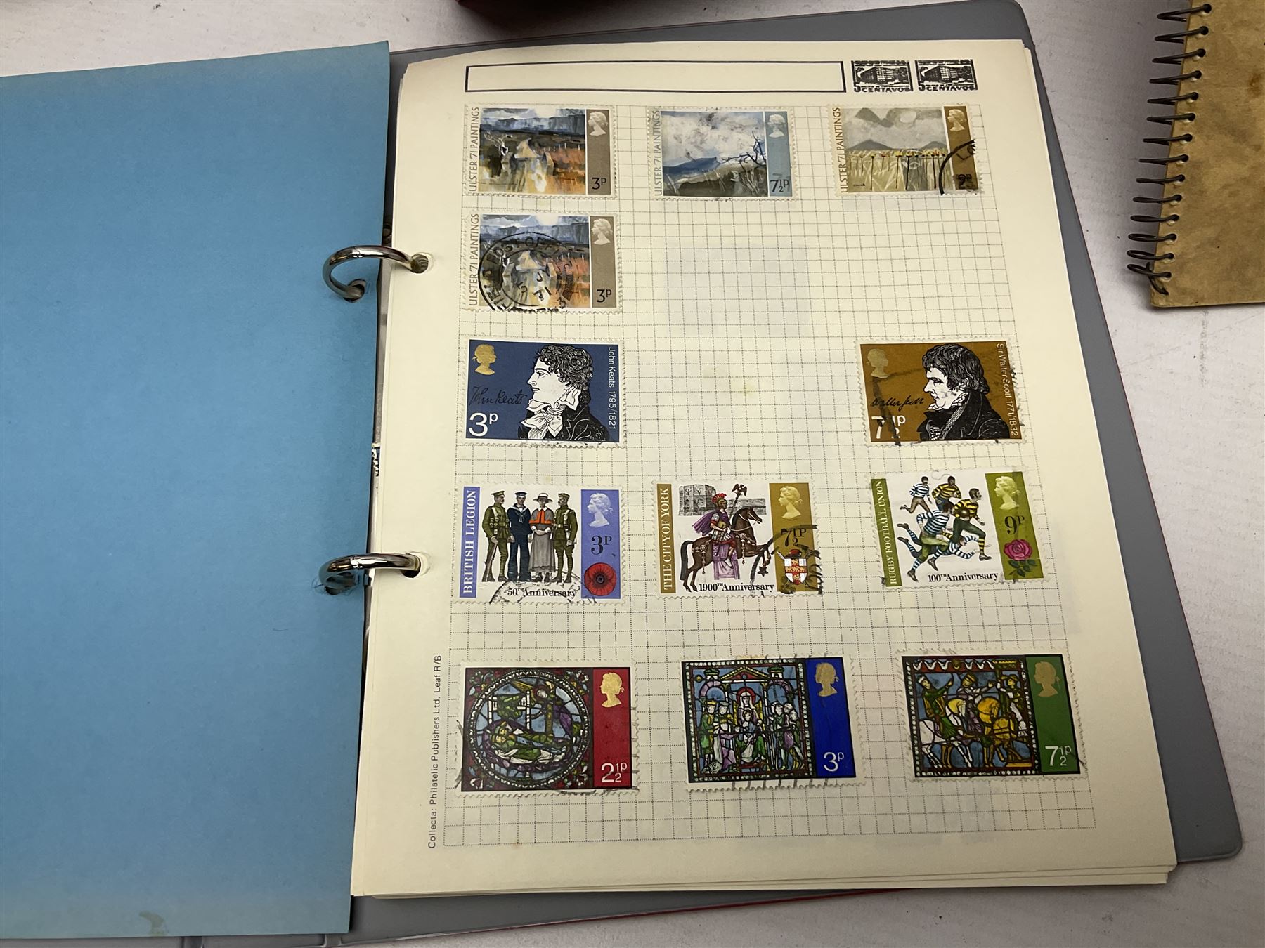 Various empty albums and folders, World stamps including Afghanistan, Bulgaria, Chile, Cuba, Czechoslovakia, British Antarctic Territory, Peru etc, in one box