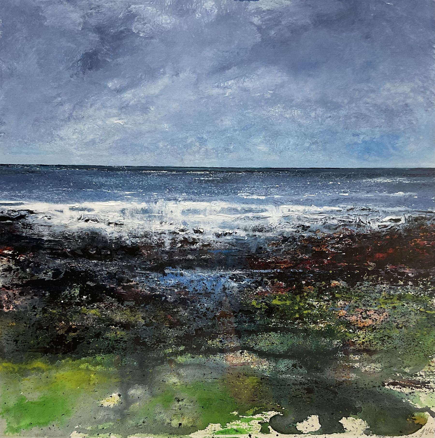 John Thornton (Northern British 1944-): 'Rock Pools - Low Tide', mixed media signed, titled and signed verso 39cm x 39cm