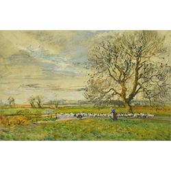 Albert Woods (British 1871-1944): Herding Sheep, watercolour signed 24cm x 36cm