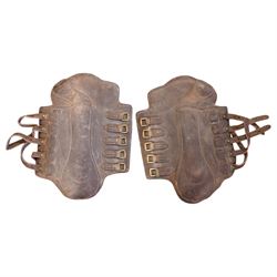 Set of Sabre brown leather brushing boots, together pair of knee protectors