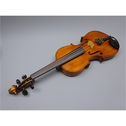  German Saxony violin c1890 with 35.5cm two-piece maple back and spruce top, L59.5cm overall, in carrying case  