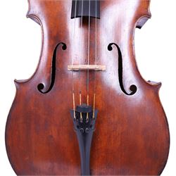 Early 19th century English cello by Samuel Gilkes of London, circa 1820, with two piece back and pine table finished in a golden brown varnish, certificate of authenticity from D.R Hill & Son, Buckinghamshire, numbered H494 in their records, in Hiscox hard case, with two horse hair cello bows, the first an English example stamped Ferranda Millars Liverpool, the second a German example stamped R. Paesold, both with ebonised mother of pearl/abalone frogs and ivory tip plates
This item has been registered for sale under Section 10 of the APHA Ivory Act