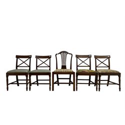 Set four 19th century mahogany dining chairs; Georgian mahogany dining chair with slat back  (5)