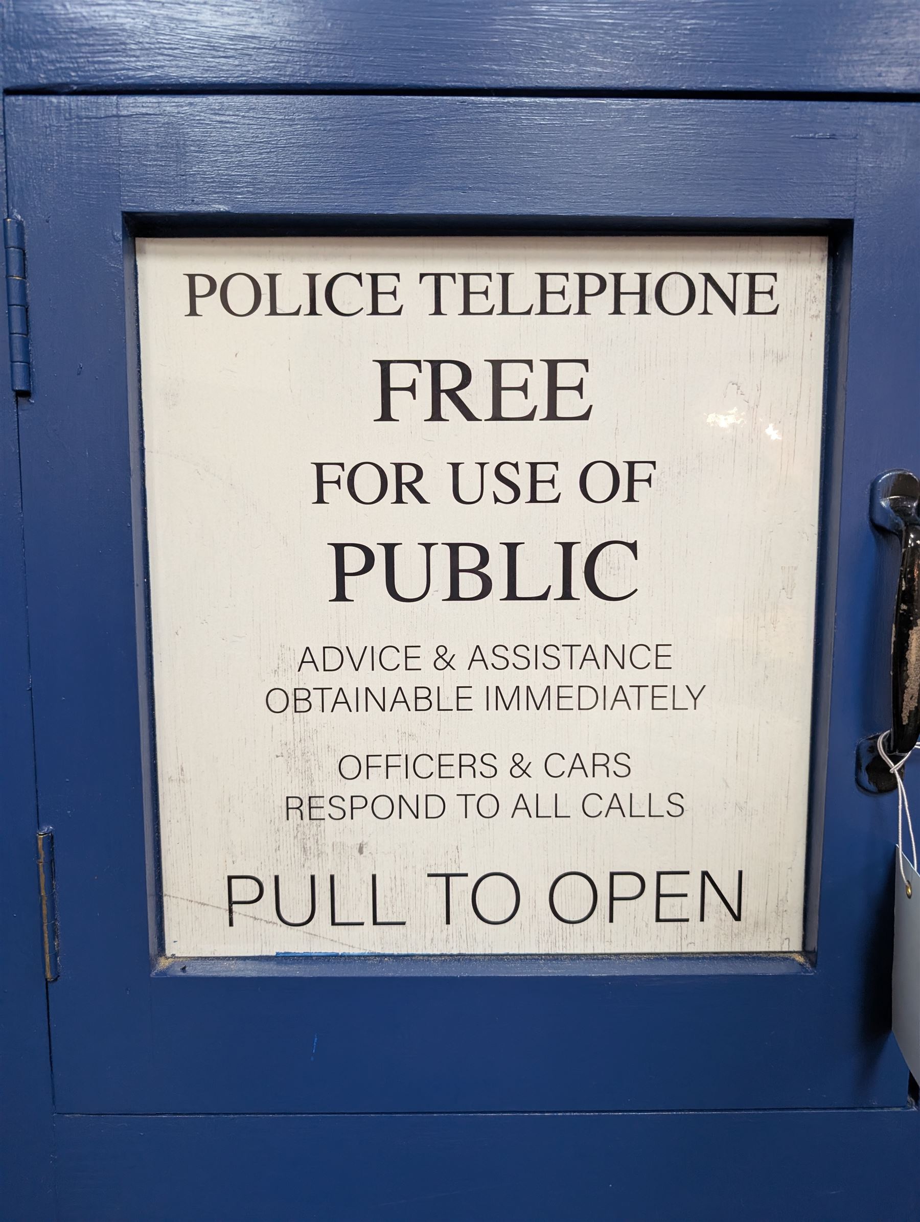 Doctor Who - full scale scratch built replica TARDIS, with functioning lantern and ringing telephone, the telephone door autographed by several Doctor Who cast members including Sylvester McCoy, Frazer Hines, Wendy Padbury, Janet Fielding and Carol Ann Ford
