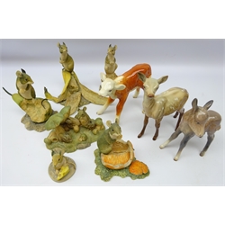  Six Border Fine Arts mice sculptures, Beswick Doe, Donkey Foal and Hereford Calf (9)  