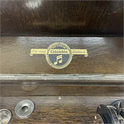 Columbia Grafonola tabletop hornless gramophone, with detachable winding handle, together with a collection of records 