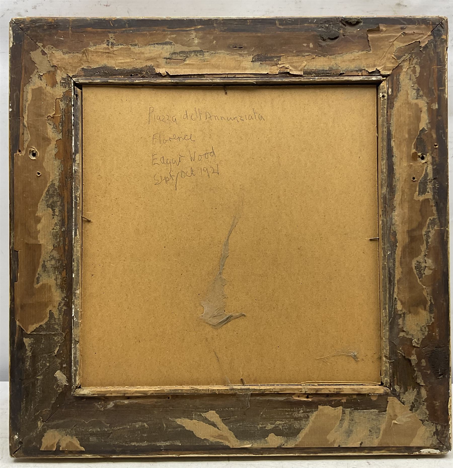 Edgar Wood (British 1860-1935): 'Piazza della Santissima Annunziata - Florence', oil on card signed and dated 1921, inscribed verso 33cm x 32cm