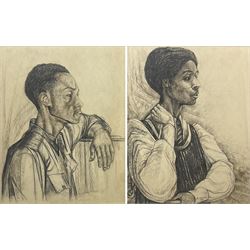 African School (20th century): Male and Female Portraits, pair charcoals indistinctly signed and dated 1967, 59cm x 46cm (2)