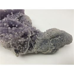Grape agate cluster, formed of spherical quartz crystals, in purple and blue/grey tones, H8cm, L25cm