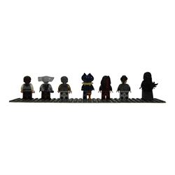 Lego Pirates of the Caribbean Black Pearl minifigure set no. 4184, comprising Black Pearl figurehead, Bootstrap Bill, Captain Jack Sparrow, Davy Jones, Joshamee Gibbs, Maccus and Will Turner