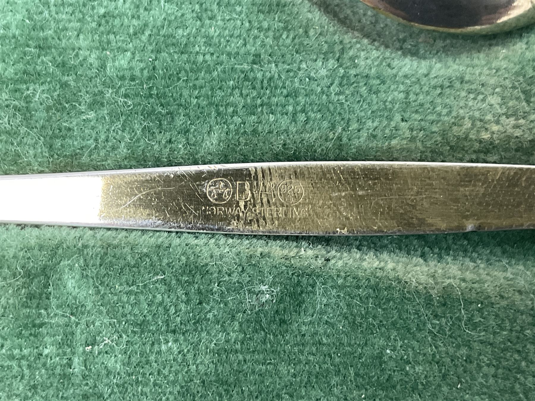 Mid-century cased set of six David Anderson guilloche and gilt coffee spoons, with enamelled bowls and handles stamped 'D.A', scales mark, '9255', 'Norway' and 'Sterling'