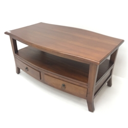Ancient Mariner shaped mahogany two tier coffee table, four drawers, shaped supports, W102cm, H50cm, D62cm 