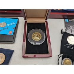 Commemorative coins, sets and part sets, including The London Mint Office '1951 to 1981 The Great Britain Five Shilling Crown Collection', 'The Coins of Britannia's Last Century', Queen Victoria 1844 half farthing, various five pound coins etc
