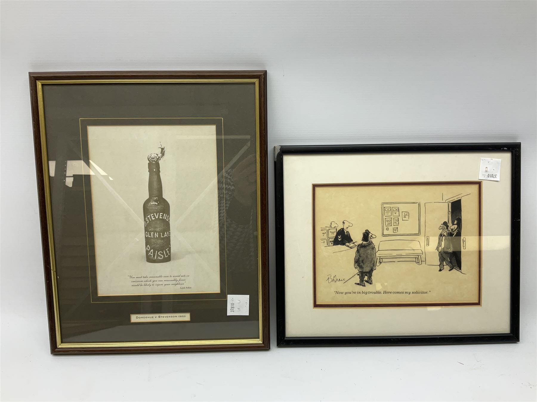 After Tony Kentuck set four courtroom cartoon prints, together with vintage reproduction of 19th Century advert, and further cartoons and prints (15)