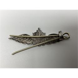 Popski's Private Army sterling silver cap badge; and two silver sweetheart brooches for Highland Light Infantry as a rifle and silver gilt Glengarry badge and Army Service Corps with blue enamel; and another silver badge (4)