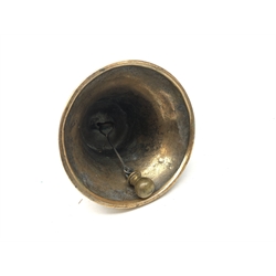  Small Russian cast bronze bell with cyrillic inscription around the base, and stamped Sebastopol 1855 J.E.A XIV.R., with clapper, lacks leather handle, H12cm   