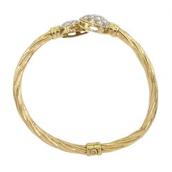 9ct gold cubic zirconia heart hinged bangle, stamped