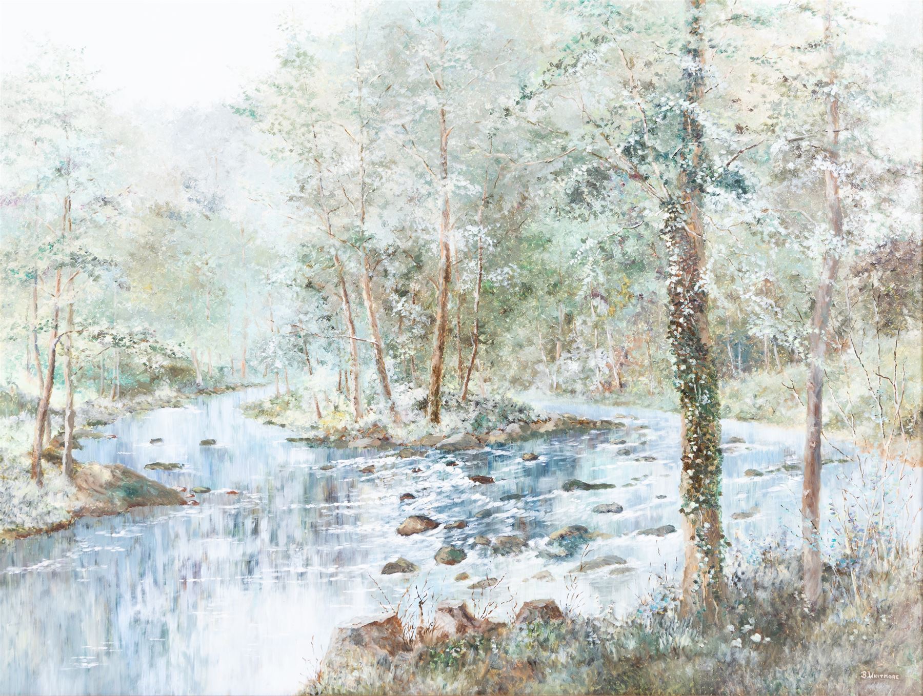 Barbara Whitmore (Whitby 20th century): River Views, pair oils on board signed 55cm x 73cm (2)