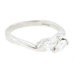 Platinum diamond crossover ring, set with two marquise cut diamonds, London 2010, total diamond weight approx 0.80 carat