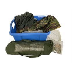 Quantity of modern British army surplus equipment and clothing, to include ISAF Afghanistan patches, British Army Issue mosquito net etc