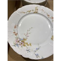 Victorian Rosenthal Tilly dinner wares, including dinner plates, side plates, dessert plates etc, all decorated with printed and painted florals, each with printed RC Sevres mark beneath