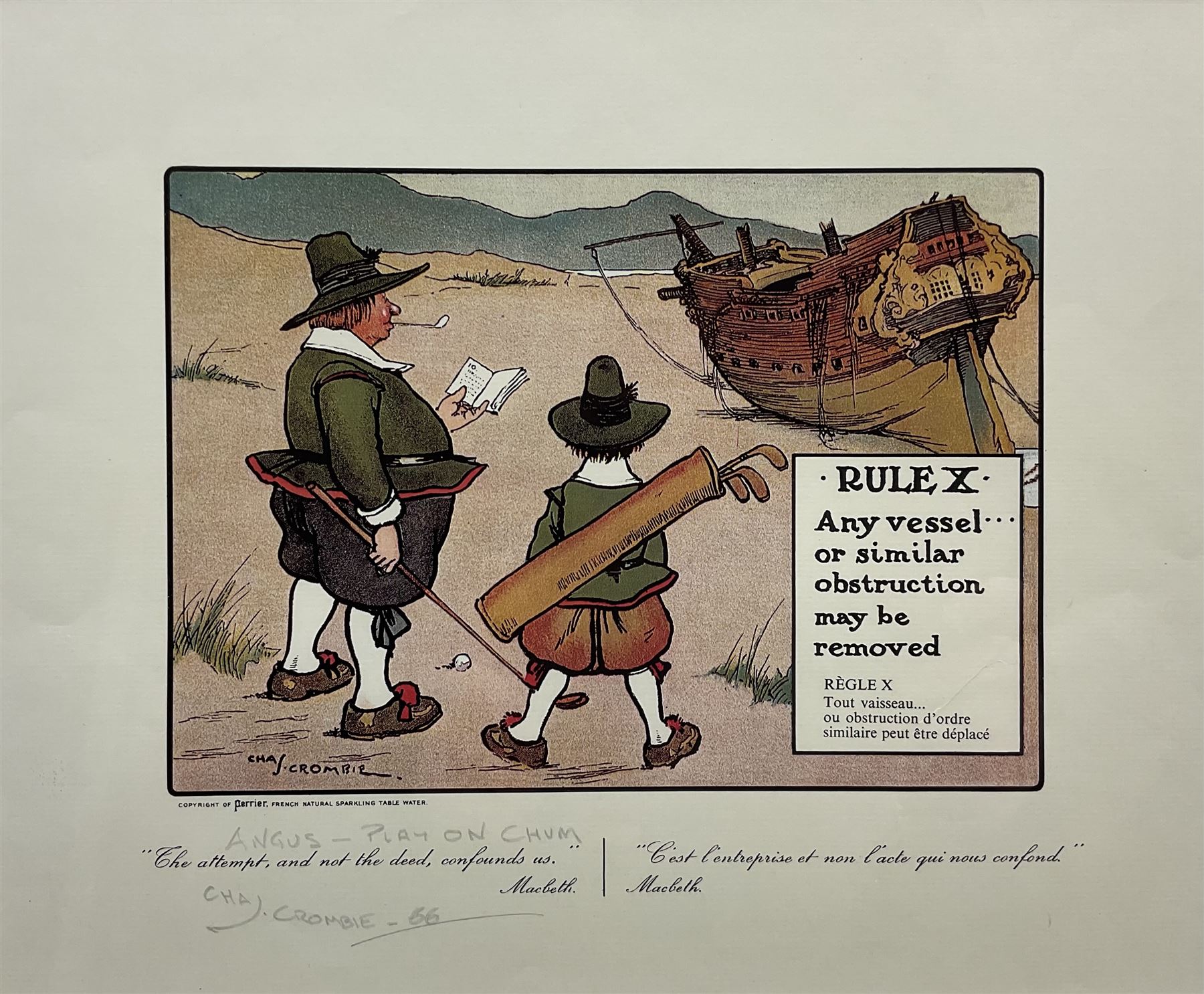 Charles Exeter Devereux Crombie (British 1880-1967): 'Rules of Golf' - Rule X, chromolithograph signed inscribed and dated '66 in pencil 25cm x 30cm