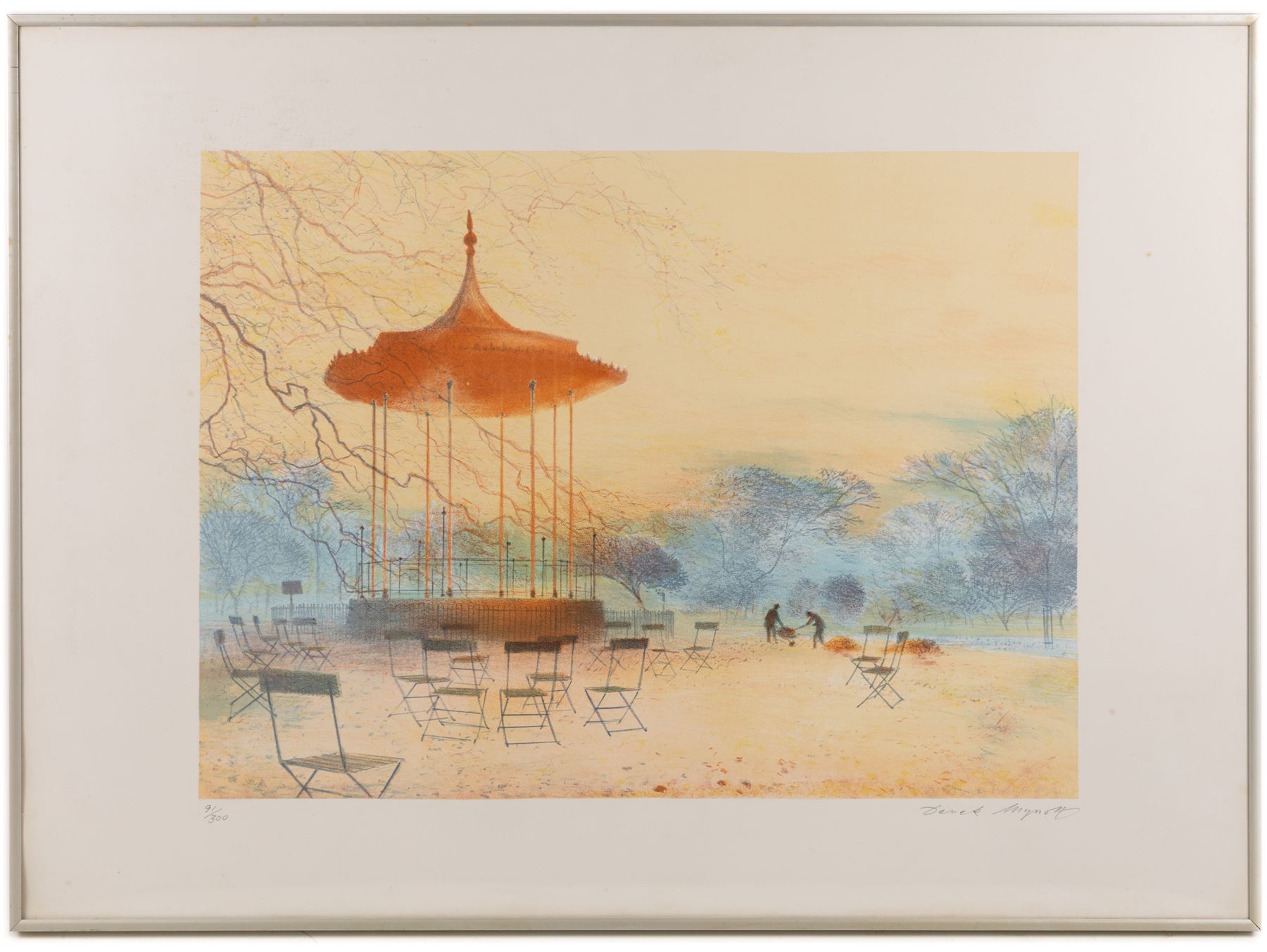 Derek Mynott (British 1926-1994): Bandstand in Autumn, limited edition print signed and numbered 91/300 in pencil 39.5cm x 53.5cm 