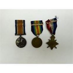 WWI group of three medals comprising British War Medal, Victory Medal and 1914-15 Star awarded to 1071 BMBR  J.R Bartliff R.F.A, all with ribbons 