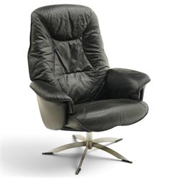 Hjort Knudsen - Danish swivel armchair or desk chair, high back over swept arms, upholster...