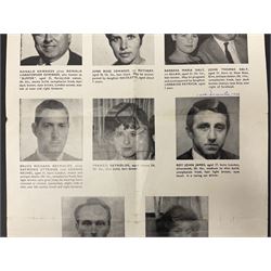 Great Train Robbery; Metropolitan Police printed poster, 'The Assistance of the public is sought to trace the whereabouts of the after described persons .....', printed by Wavell Press Ltd, 1963
Provenance by vendor repute: The poster was given to the vendor in 1985 by a colleague who was previously a detective sergeant of the Metropolitan Police, who had as a junior officer and worked on the case  of the Great Train Robbery. The hand written dates they were written on the poster when they were arrested   