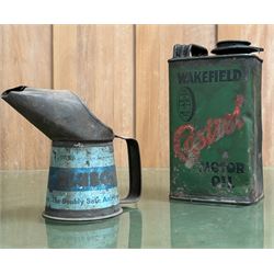 Early Wakefield Castrol motor oil tin (H20cm) together with a Bluecol 1/2 pint pourer (H13cm) (2) 
