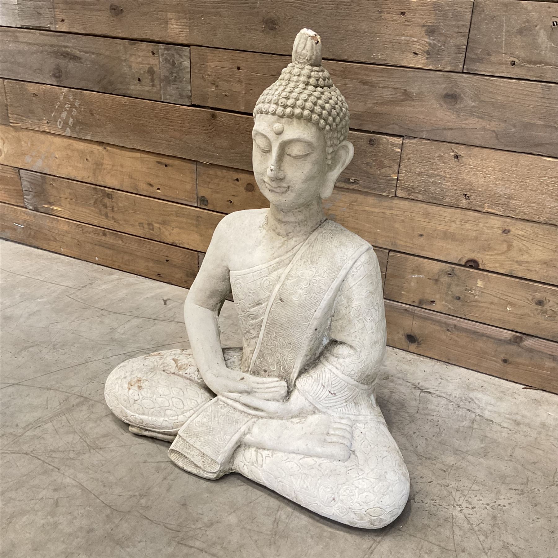 Composite garden Buddha figure and two gargoyle figures (3)