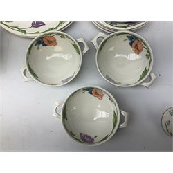 Villeroy & Boch 'Amapola' pattern tea and dinner wares, to include lidded tureen, dinner plates, teacups and saucers, twin handled soup bowls etc