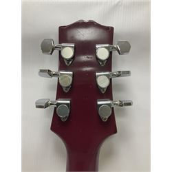 Gibson Epiphone SG six string electric guitar, with cherry red mahogany finish and black scratch guard, L102cm