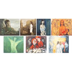 Zhijun Ren (Chinese 1948-): Surreal Portraits and Views, seven oils on canvas variously si...