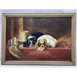 Sir Edwin Henry Landseer RA (British 1802-1873): King Charles Spaniels - ‘The Cavalier’s Pets’, oil on canvas signed J Binns and dated 1876, 60cm x 90cm