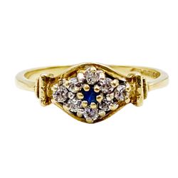 9ct gold blue and clear cubic zirconia cluster ring, hallmarked 