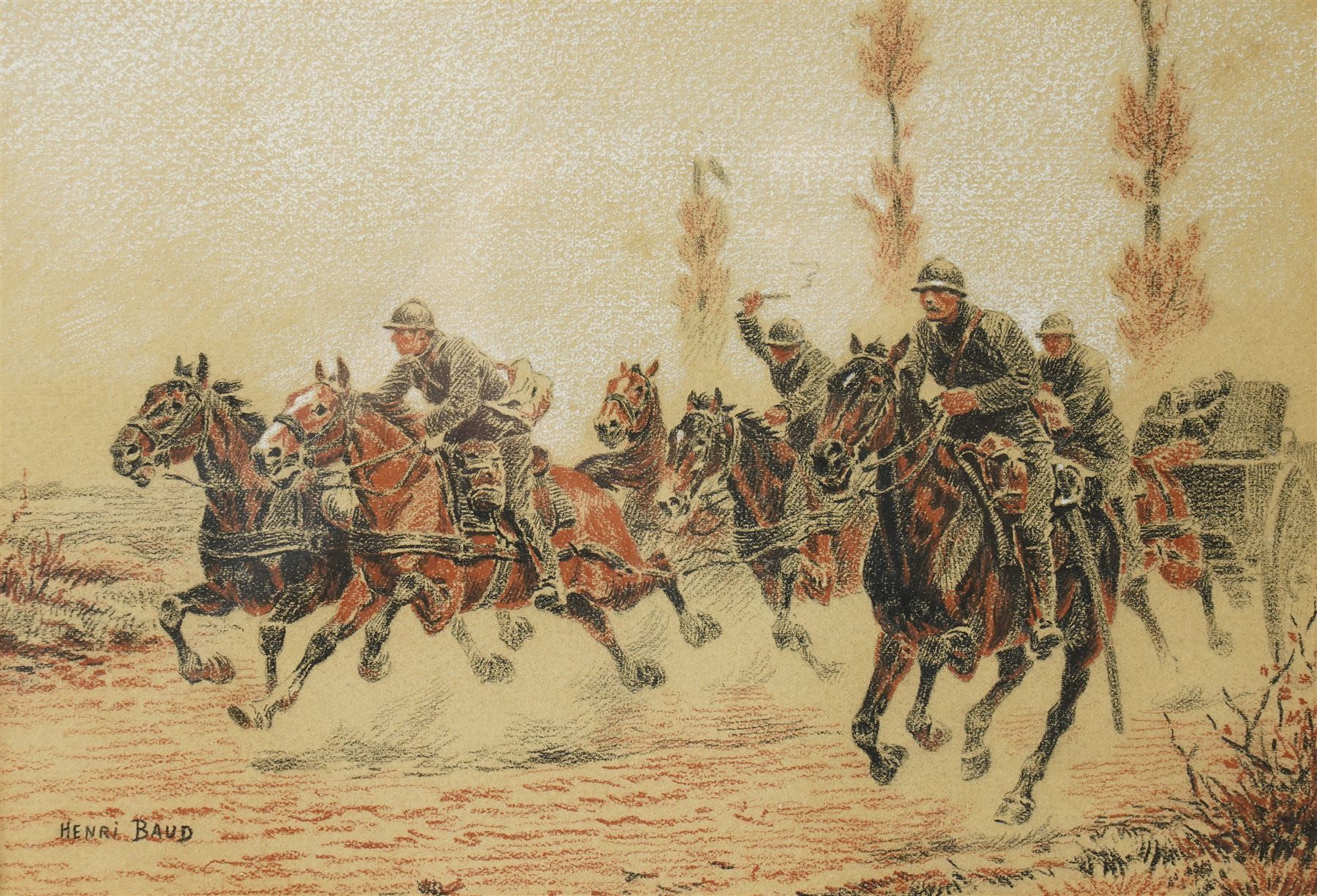 Henri Baud (French 19th/20th Century): French Artillery Charge, pastel on paper signed 14.5cm x 21cm