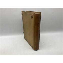 Edwardian sycamore bible box, with carved hinged cover and brass clasps, H39.5cm W29cm D7.5cm