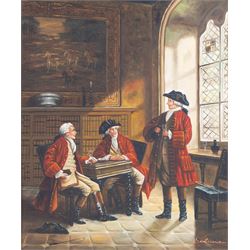 Continental School (20th Century): Three Gentleman in an Interior, oil on canvas signed 'S...