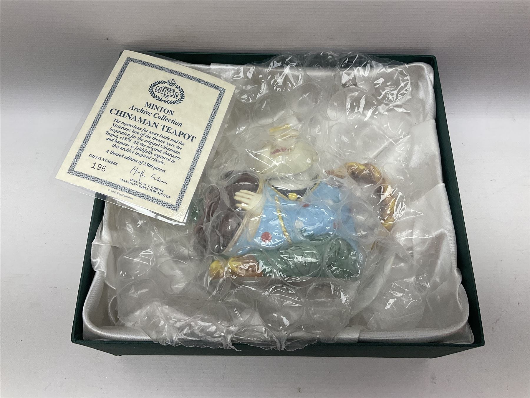 Minton Archive collection chinaman teapot, limited edition 196/2500, with certificate and original box